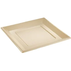 Outlet Gifi Lot de 6 assiettes plates carrées en plastique réutilisable blanc lin