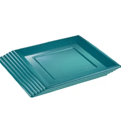 Sale Gifi Lot de 6 assiettes plates carrées en plastique réutilisable bleu canard
