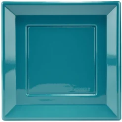 Sale Gifi Lot de 6 assiettes plates carrées en plastique réutilisable bleu canard