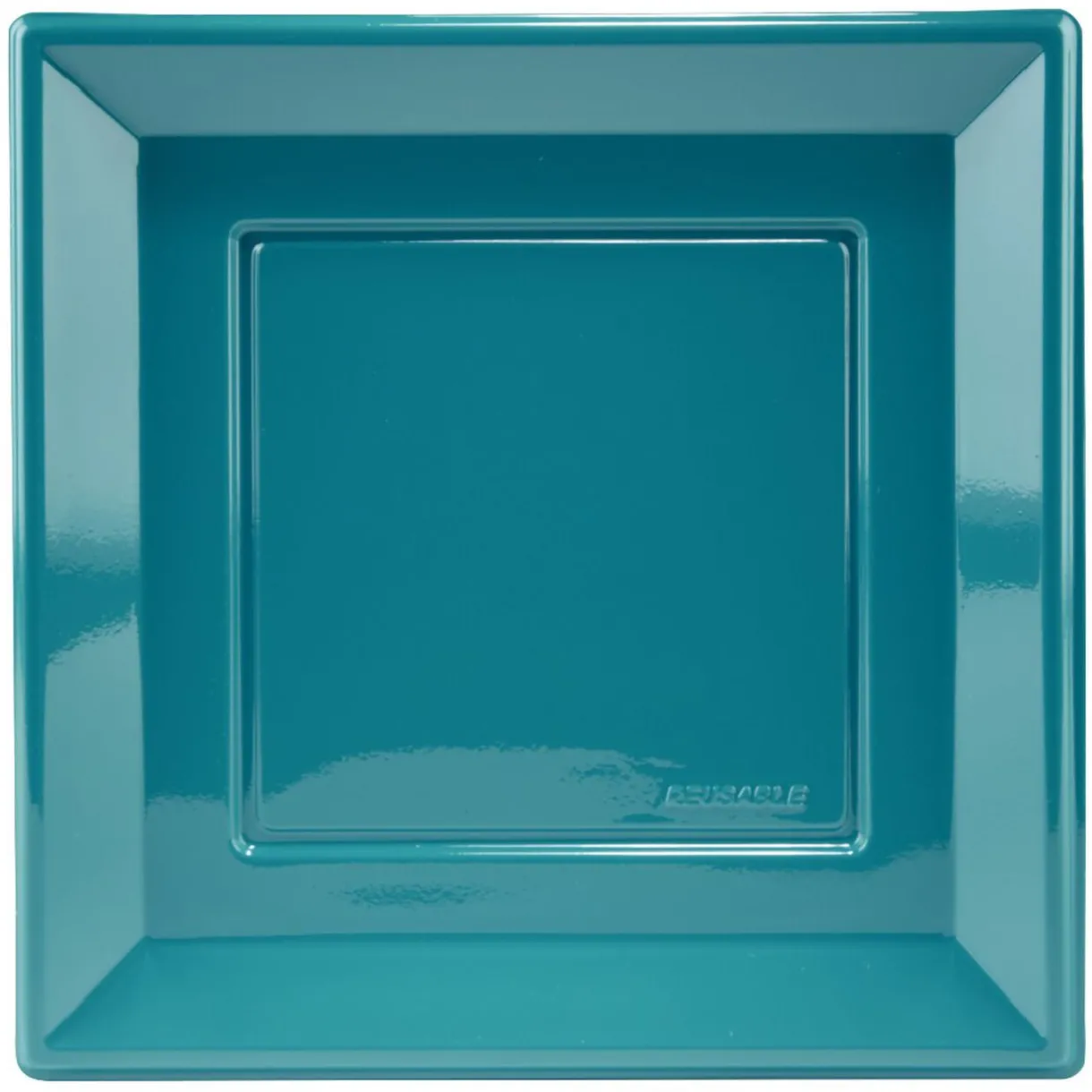 Sale Gifi Lot de 6 assiettes plates carrées en plastique réutilisable bleu canard