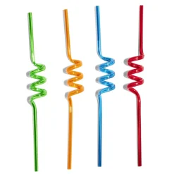 Clearance Gifi Lot de 4 pailles réutilisables spirale plastique bleu/vert/rouge/orange
