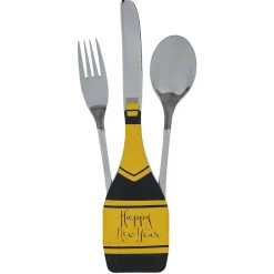 Discount Gifi Lot de 4 pochettes à couverts Nouvel an forme bouteille noir et doré