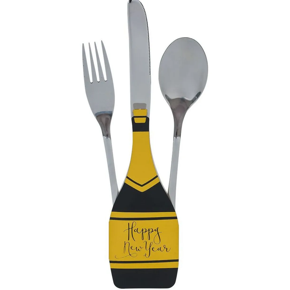 Discount Gifi Lot de 4 pochettes à couverts Nouvel an forme bouteille noir et doré