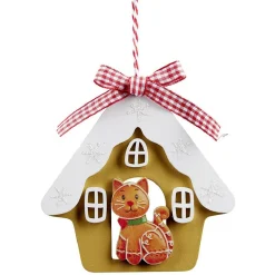 Gifi Maison à suspendre en bois déco chien ou chat 11x11cm^ Décoration Sapin