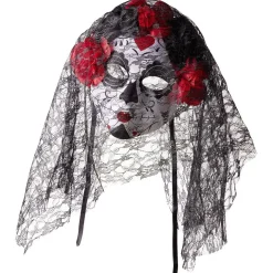 Sale Gifi Masque squelette adulte jour des morts calavera fleur rouge et noir