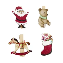 Outlet Gifi Mini pinces en bois forme Noël vintage 4 pièces
