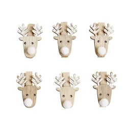 Sale Gifi Mini pinces en bois Noël forme de tête de renne 6 pièces