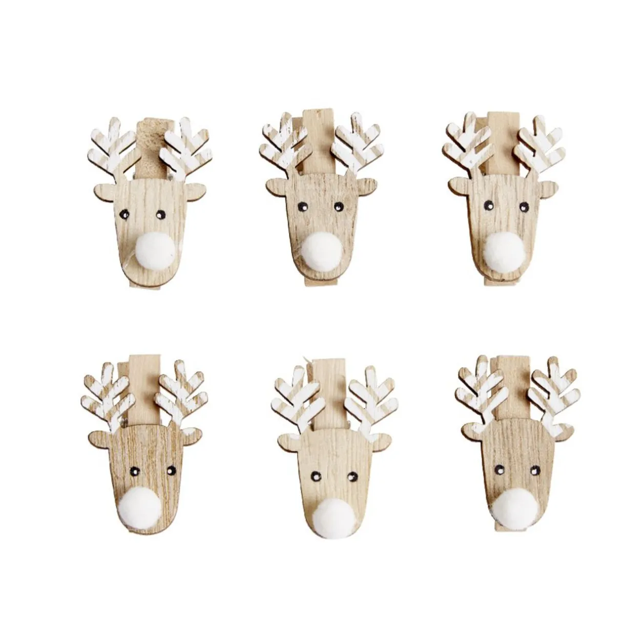 Sale Gifi Mini pinces en bois Noël forme de tête de renne 6 pièces