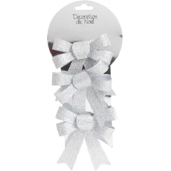 Gifi Noeud de Noël argenté à suspendre x3^ Décoration Sapin