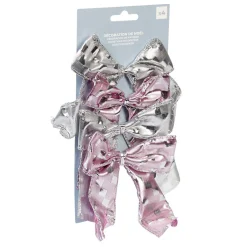 Gifi Noeud de Noël ruban argenté rose et gris x4^ Décoration Sapin