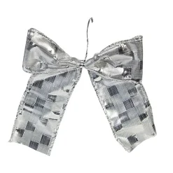 Gifi Noeud de Noël ruban argenté rose et gris x4^ Décoration Sapin