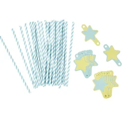 Outlet Gifi Paille bleu et étiquette étoile en papier x 24