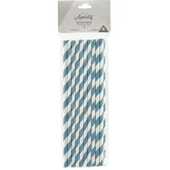 Sale Gifi Paille en papier motif chevron blanc et bleu x20