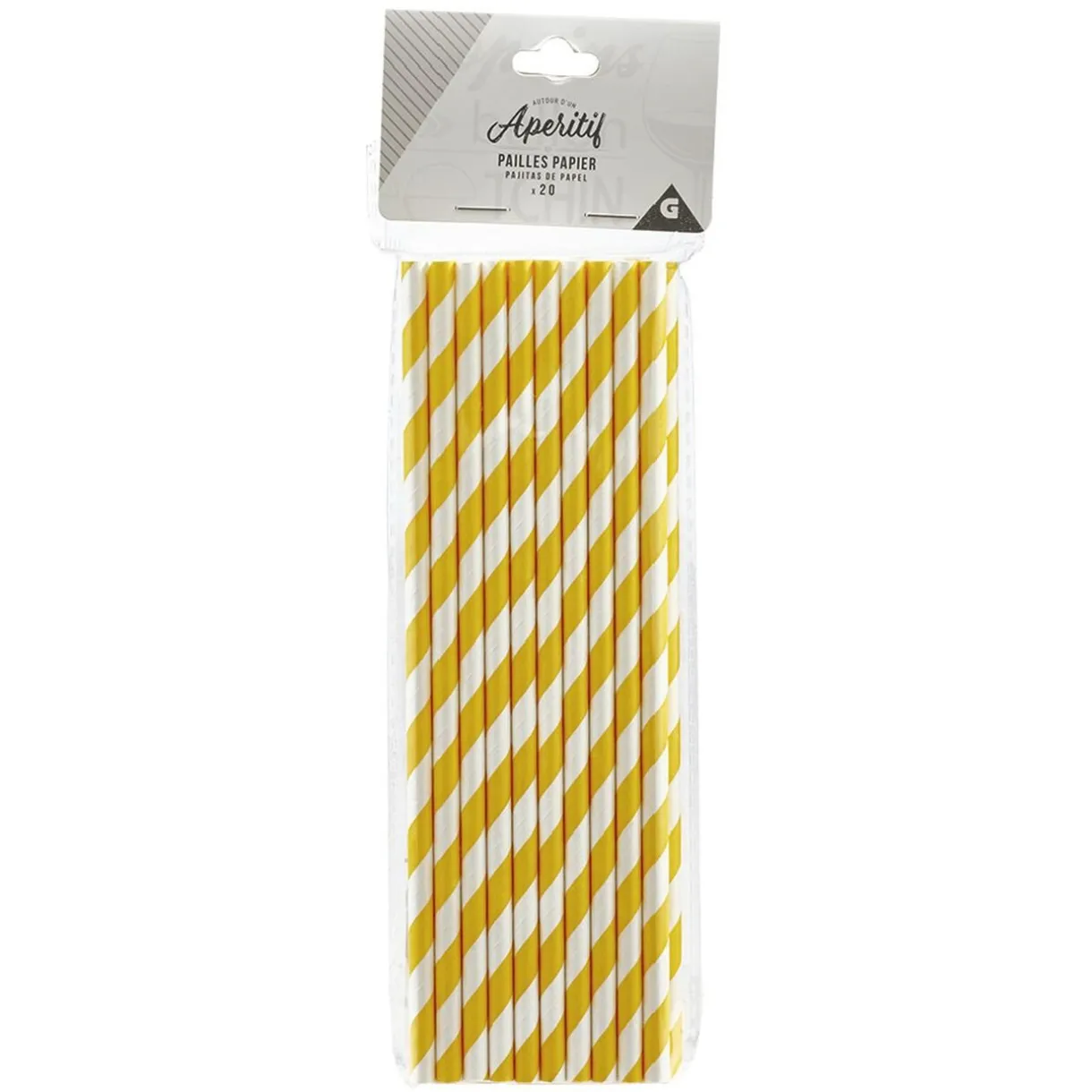 Sale Gifi Paille en papier motif chevron blanc et jaune x20