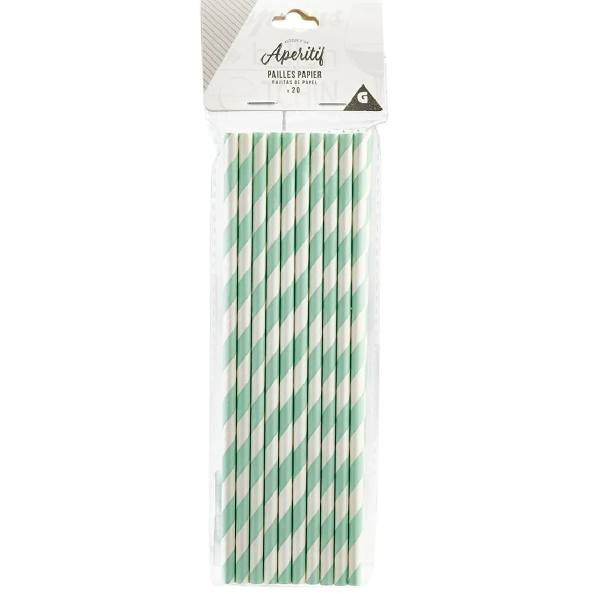 Clearance Gifi Paille en papier motif chevron blanc turquoise x20