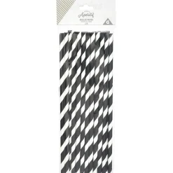 Sale Gifi Paille jetable en papier motif chevron blanc et noir x20