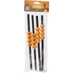 Sale Gifi Paille plastique Halloween fantaisie citrouille x4