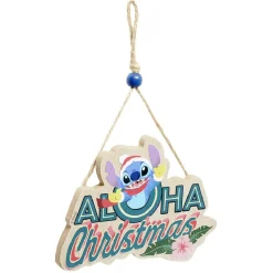 Gifi Pancarte Disney Stitch à suspendre Aloha Christmas en bois L16xH25cm^ Décoration Sapin