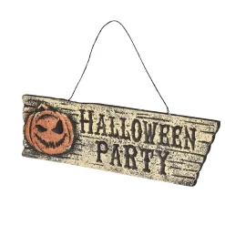 Outlet Gifi Pancarte inscription Halloween Party motif citrouille effet vieilli