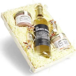 Hot Gifi Panier gourmand 1 bouteille vin blanc/2 pâtés/2 papillotes chocolat