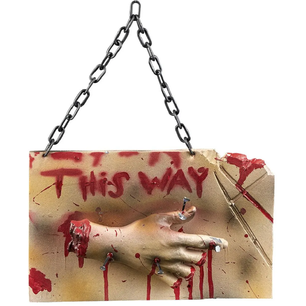 Discount Gifi Panneau à suspendre Halloween This way main coupée ensanglantée