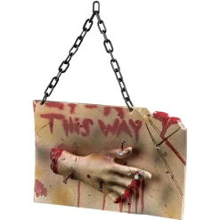 Discount Gifi Panneau à suspendre Halloween This way main coupée ensanglantée