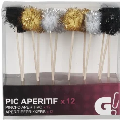 Clearance Gifi Pic à apéritif embout boule noir doré argenté x12