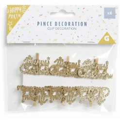 Best Gifi Pince de décoration flocon Merry Christmas doré x6