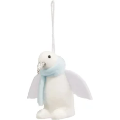Outlet Gifi Pingouin à suspendre blanc et bleu bec pailleté H.8,5 cm