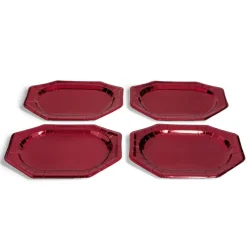 Outlet Gifi Plateau de présentation ovale x4 en carton métallisé rouge 25x34cm