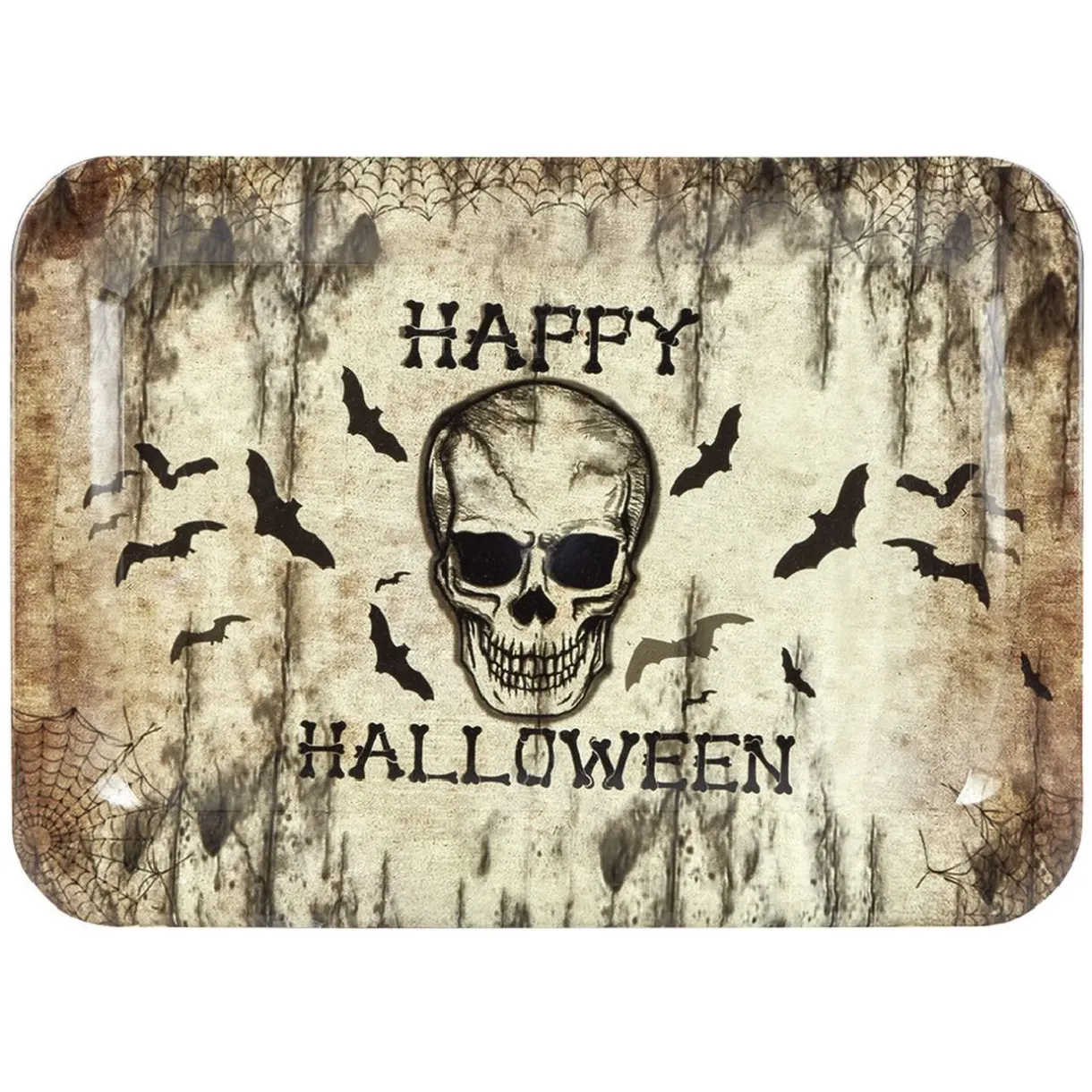 Sale Gifi Plateau Happy Halloween tête de mort et toiles d'araignées