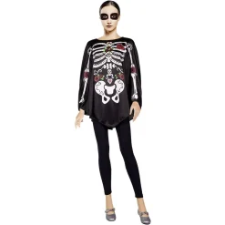 Outlet Gifi Poncho adulte Halloween squelette jour des morts calavera TU