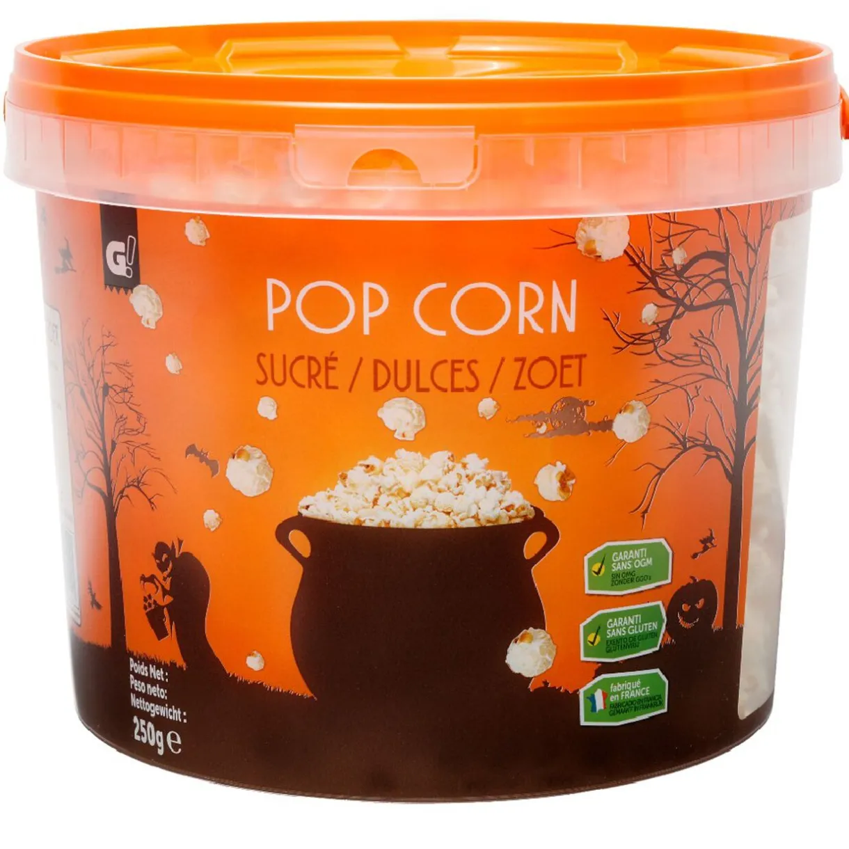 Discount Gifi Pop corn sucré dans seau à motif Halloween 250g