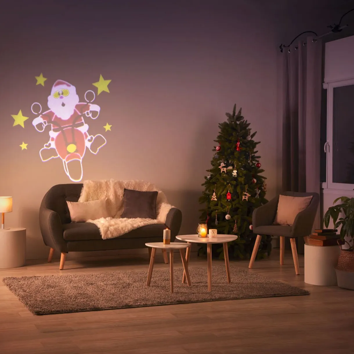 Gifi Projecteur musical père Noël animé intérieur 3 LED^ Décoration Extérieure De Noël