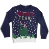 Gifi Pull de Noël enfant Santa's Team dinosaure bleu marine^ Déguisement Et Tenue De Noël