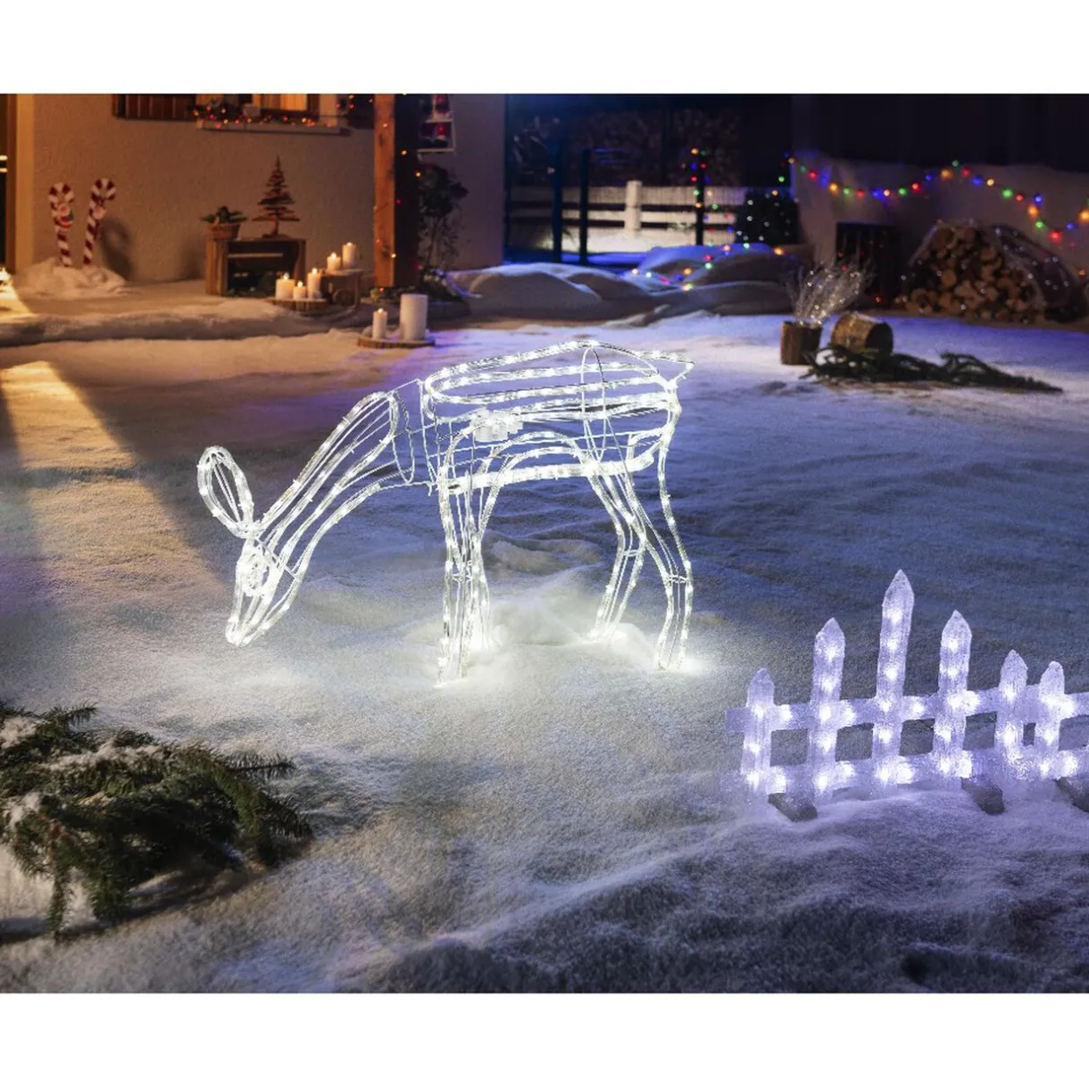 Gifi Renne 3D lumineux animé blanc clignotant^ Décoration Extérieure De Noël