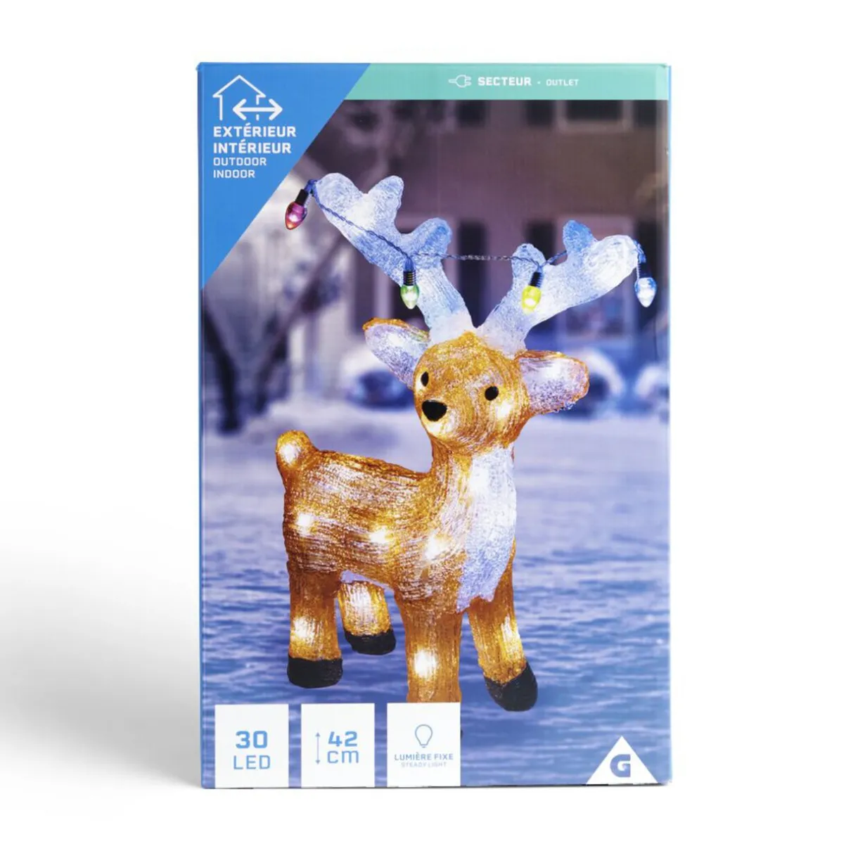 Gifi Renne lumineux décoration de Noël extérieur 30LED H42cm^ Décoration Extérieure De Noël