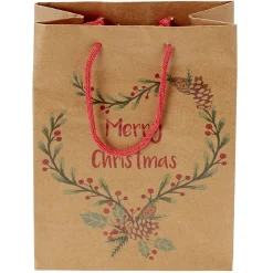 Gifi Sac cadeau papier recyclé certifié FSC® marron lanière rouge Taille M^ Loisirs Créatifs Et Emballage Cadeau