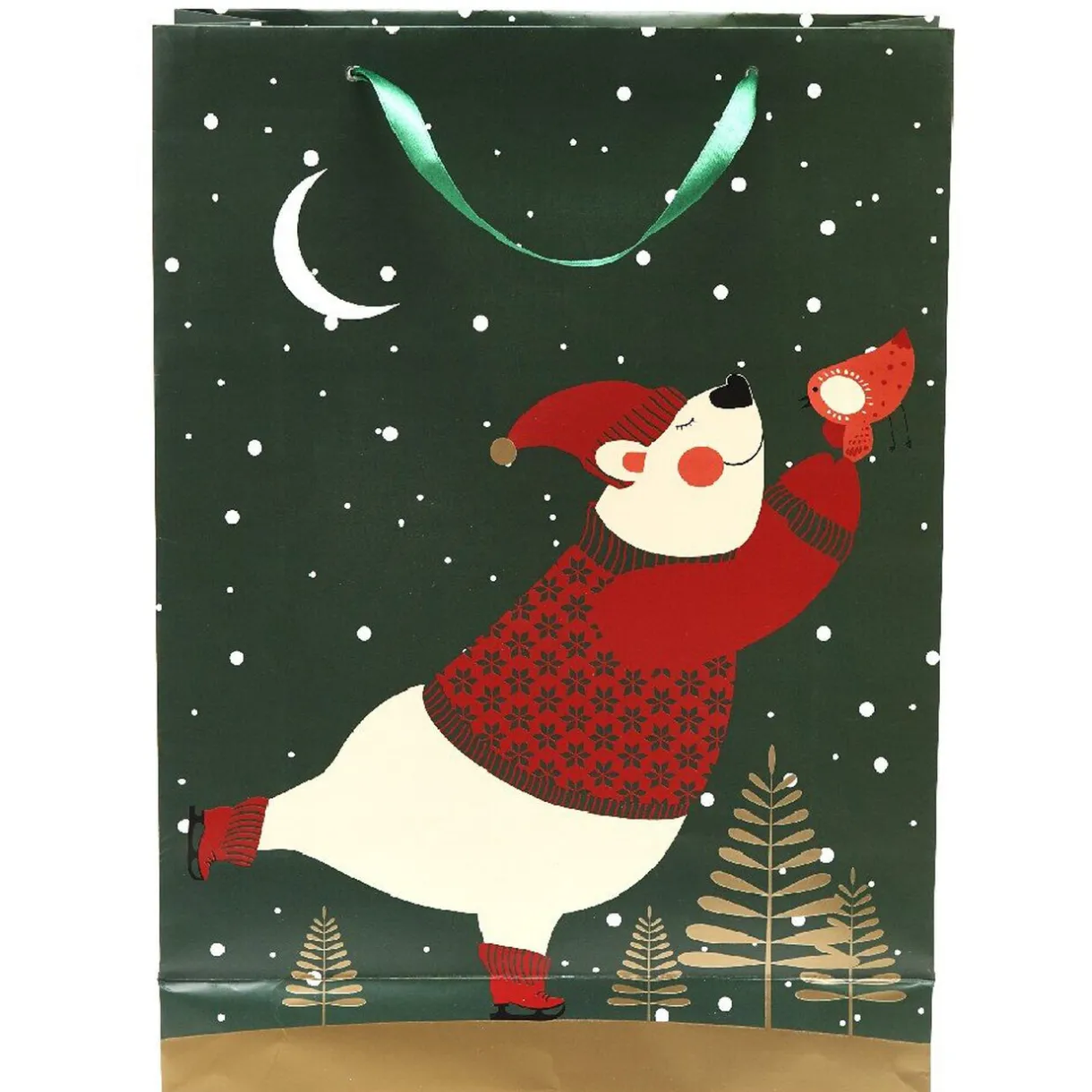 Gifi Sac cadeau vert design ours blanc et rouge modèle moyen^ Loisirs Créatifs Et Emballage Cadeau