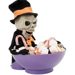 Discount Gifi Saladier à bonbon Halloween squelette animé noir et violet