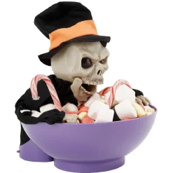 Discount Gifi Saladier à bonbon Halloween squelette animé noir et violet