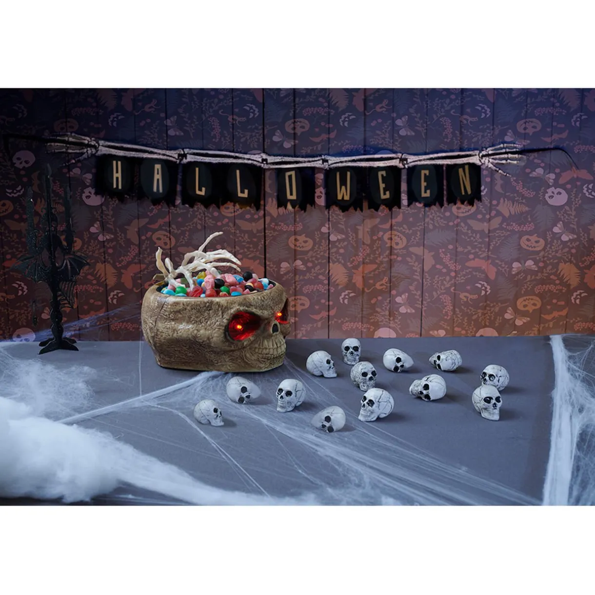 Discount Gifi Saladier à bonbons Halloween squelette animé lumineux sonore