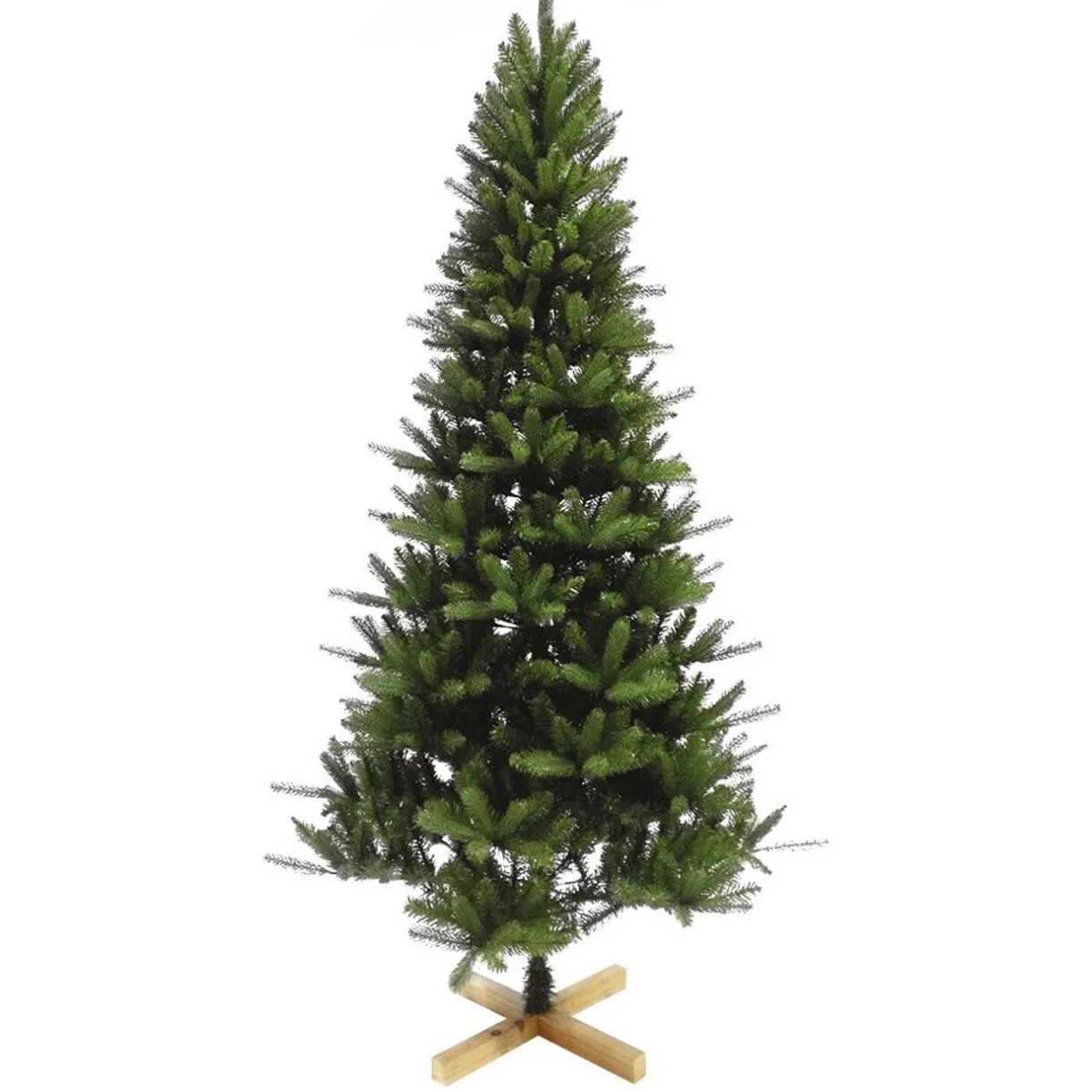 New Gifi Sapin de Noël Vert effet réel avec pied en bois H210 cm