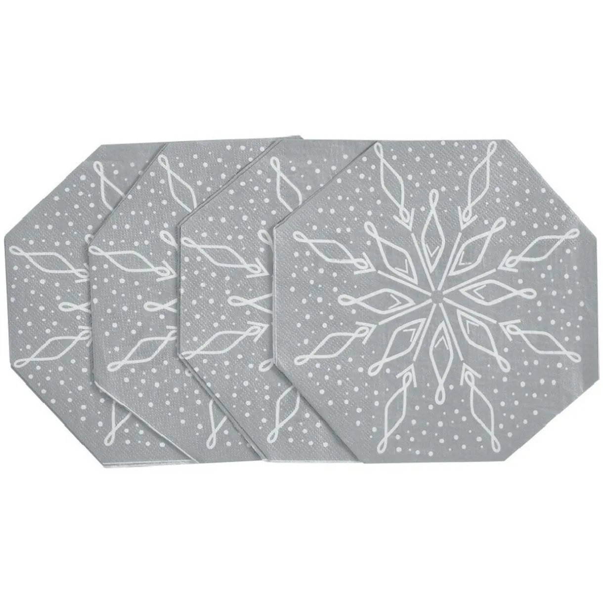 Outlet Gifi Serviette de table hexagonale argentée décor blanc x10