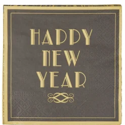 Sale Gifi Serviette en papier noir et or design Happy New Year