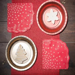 Sale Gifi Serviette forme baroque rouge étoiles doré x12