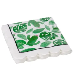 Outlet Gifi Serviette papier blanche déco feuilles et cactus verts x 20