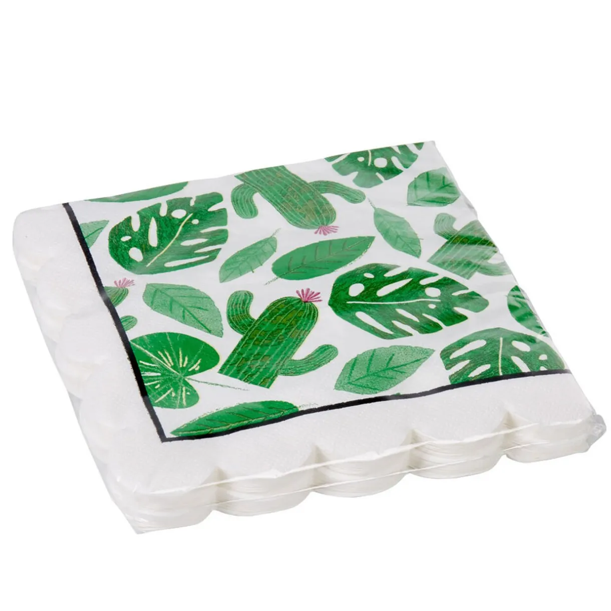 Outlet Gifi Serviette papier blanche déco feuilles et cactus verts x 20