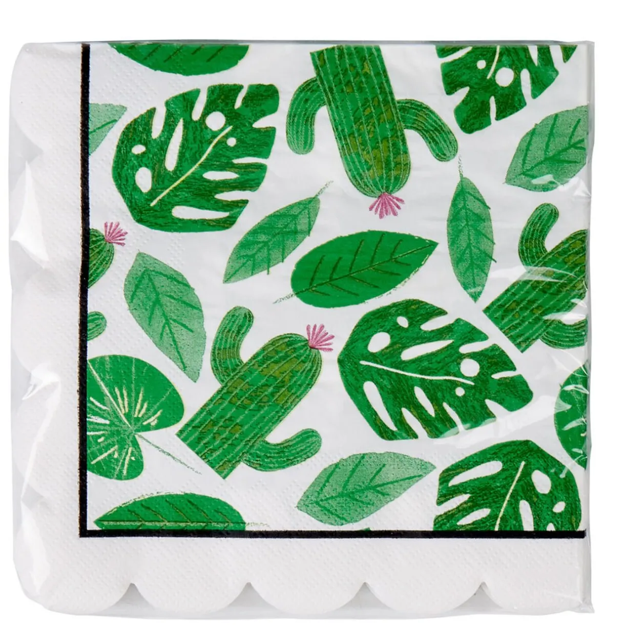Outlet Gifi Serviette papier blanche déco feuilles et cactus verts x 20