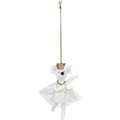 Gifi Souris danseuse de Noël à suspendre blanche et dorée^ Décoration Sapin